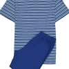 Gotzburg heren shortama O-hals, donkerblauw gestreept