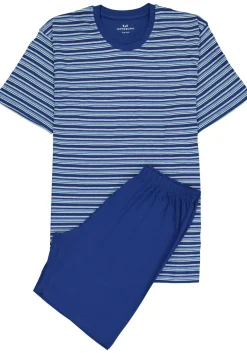Gotzburg heren shortama O-hals, donkerblauw gestreept