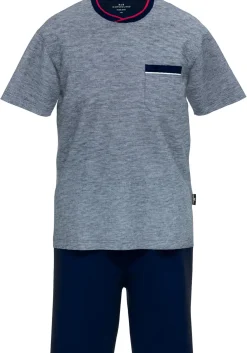 Gotzburg heren shortama O-hals, middenblauw melange