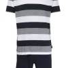 Gotzburg heren shortama V-hals, middenblauw gestreept