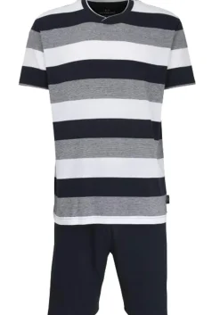 Gotzburg heren shortama V-hals, middenblauw gestreept