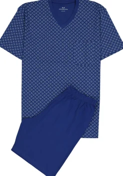 Gotzburg heren shortama V-hals, donkerblauw dessin