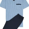 Gotzburg heren shortama, V-hals, lichtblauw met blauw en wit dessin