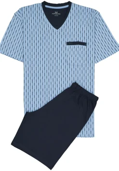 Gotzburg heren shortama, V-hals, lichtblauw met blauw en wit dessin