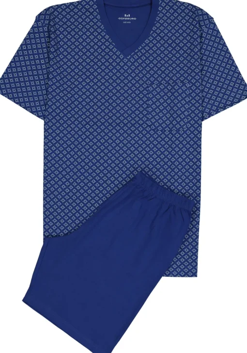 Gotzburg heren shortama V-hals, donkerblauw dessin
