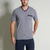 Gotzburg heren shortama V-hals, donkerblauw dessin