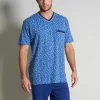 Gotzburg heren shortama V-hals, middenblauw dessin