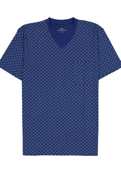 Gotzburg heren shortama V-hals, donkerblauw dessin