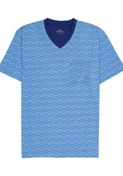 Gotzburg heren shortama V-hals, middenblauw dessin