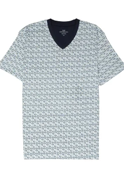 Gotzburg heren shortama V-hals, licht- met donkerblauw en geel dessin