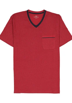 Gotzburg heren shortama, V-hals, rood met blauw en wit dessin