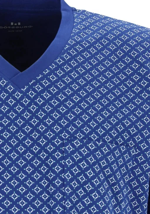Gotzburg heren shortama V-hals, donkerblauw dessin