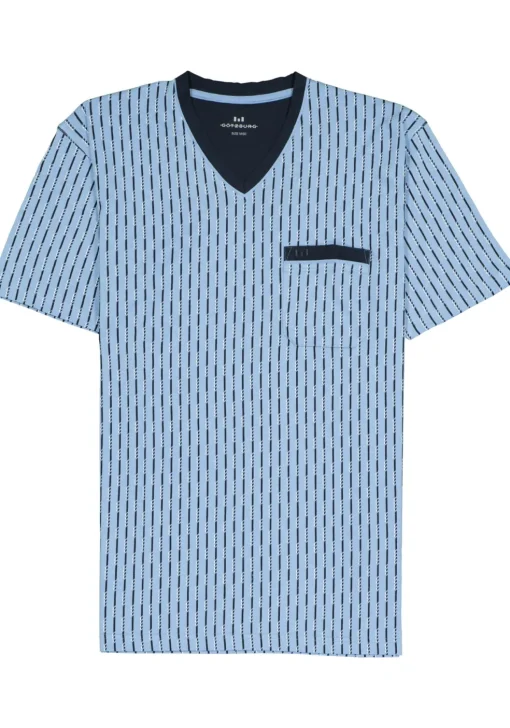 Gotzburg heren shortama, V-hals, lichtblauw met blauw en wit dessin