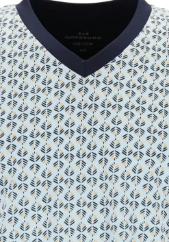 Gotzburg heren shortama V-hals, licht- met donkerblauw en geel dessin