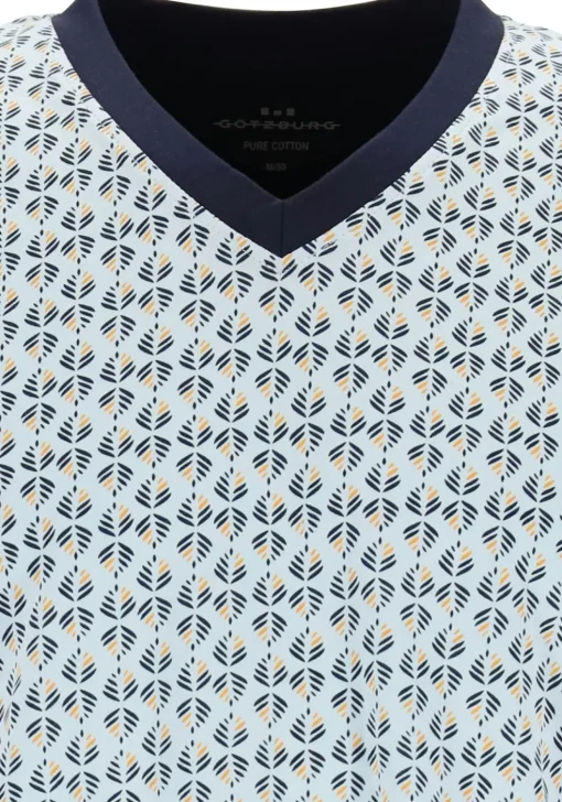 Gotzburg heren shortama V-hals, licht- met donkerblauw en geel dessin