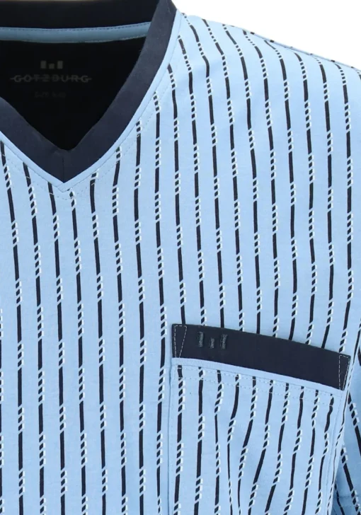 Gotzburg heren shortama, V-hals, lichtblauw met blauw en wit dessin