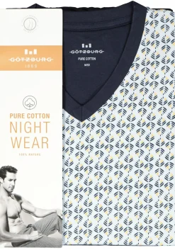 Gotzburg heren shortama V-hals, licht- met donkerblauw en geel dessin