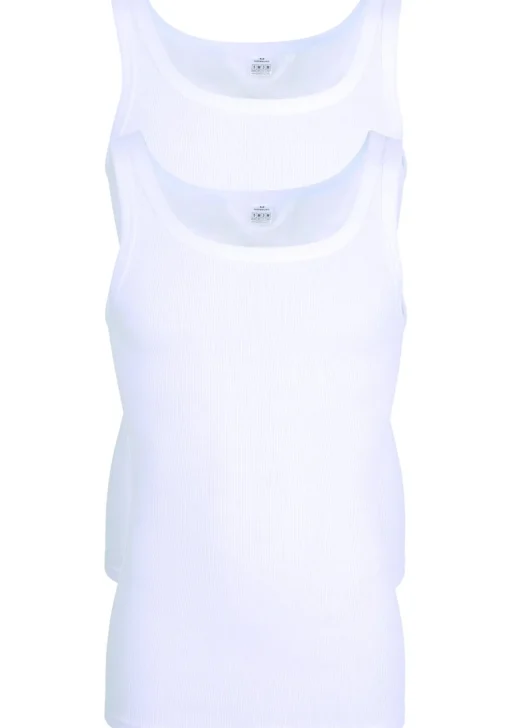 Gotzburg heren singlets regular fit (2-pack), doppelripp heren onderhemden, wit