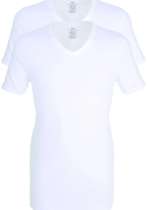 Gotzburg heren T-shirts slim fit V-hals (2-pack) fine rib, wit