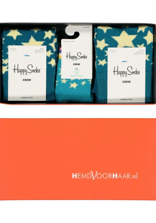 Happy Socks cadeauset, 3-pack Baby's eerste sterren (family pakket)