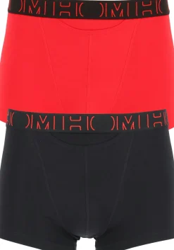 HOM Boxerlines #2 boxer briefs HO1 (2-pack), heren boxer kort met horizontale gulp, rood, zwart