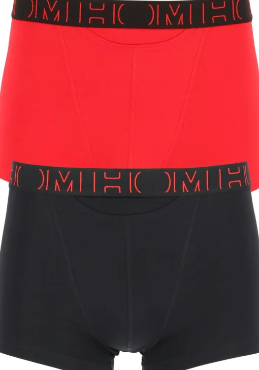 HOM Boxerlines #2 boxer briefs HO1 (2-pack), heren boxer kort met horizontale gulp, rood, zwart