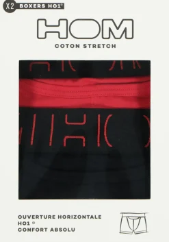HOM Boxerlines #2 boxer briefs HO1 (2-pack), heren boxer kort met horizontale gulp, rood, zwart