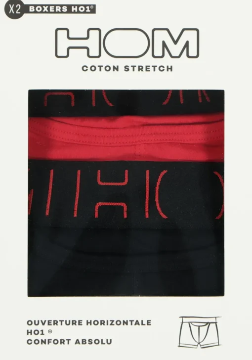 HOM Boxerlines #2 boxer briefs HO1 (2-pack), heren boxer kort met horizontale gulp, rood, zwart