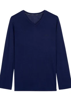 HOM Cocooning long sleeve shirt v, heren T-shirt, donkerblauw