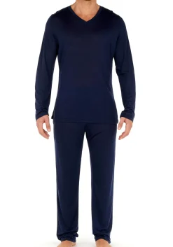 HOM Cocooning long sleeve shirt v, heren T-shirt, donkerblauw