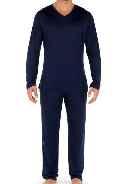 HOM Cocooning long sleeve shirt v, heren T-shirt, donkerblauw