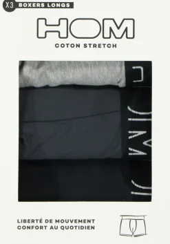 HOM Patrick #2 long boxer briefs (3-pack), heren boxers normale lengte, zwart, grijs, grijs