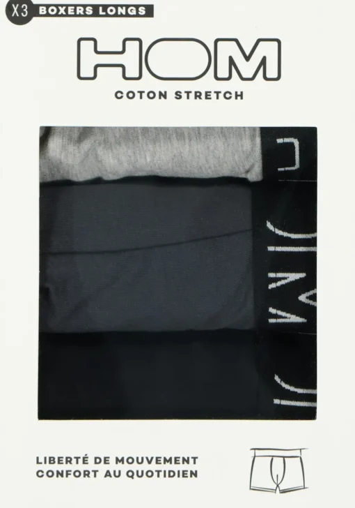 HOM Patrick #2 long boxer briefs (3-pack), heren boxers normale lengte, zwart, grijs, grijs