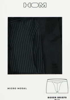 HOM Simon boxer briefs HO1 (1-pack), heren boxer met horizontale gulp, zwart gestreept