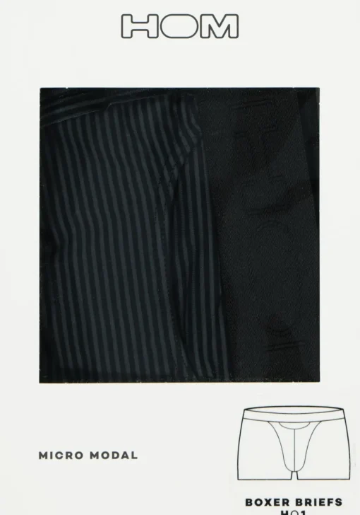 HOM Simon boxer briefs HO1 (1-pack), heren boxer met horizontale gulp, zwart gestreept
