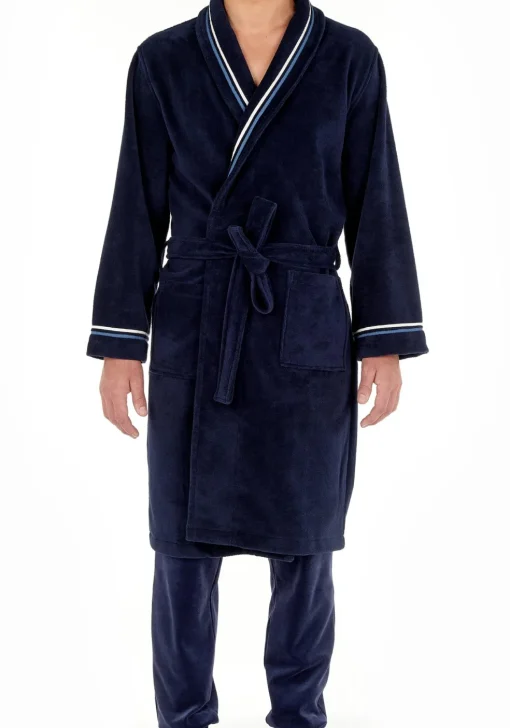 HOM Transat bathrobe, heren badjas, donkerblauw