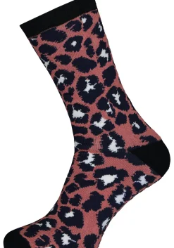 Homepads damessokken huissokken met anti-slip, panter donkerroze met blauw