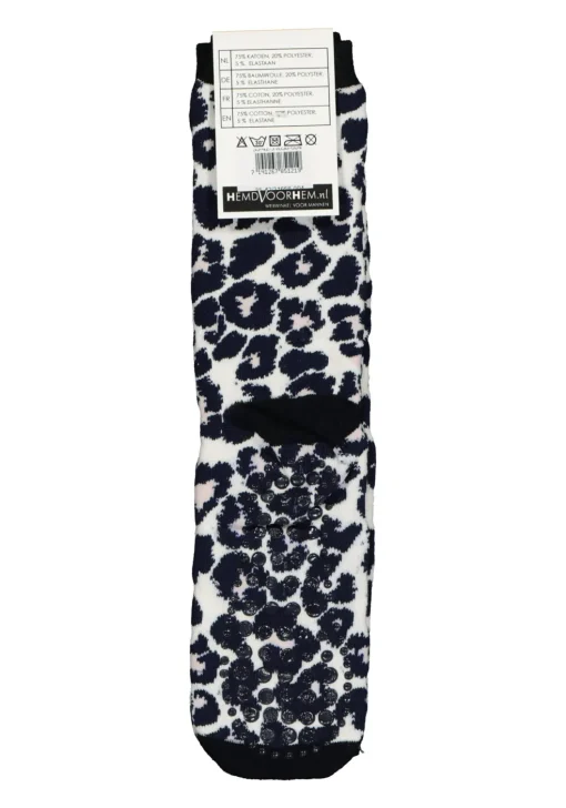 Homepads damessokken huissokken met anti-slip, panter roze met blauw