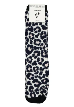 Homepads damessokken huissokken met anti-slip, panter roze met blauw