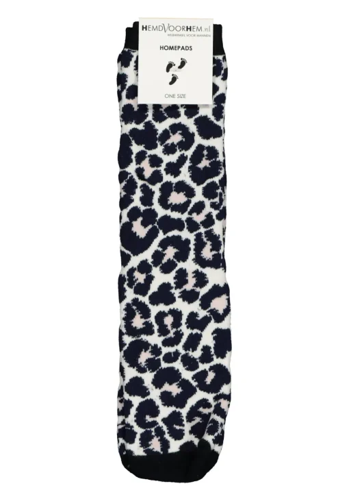 Homepads damessokken huissokken met anti-slip, panter roze met blauw