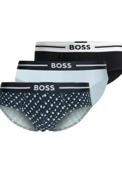 HUGO BOSS Bold hipster briefs (3-pack), heren slips, lichtblauw, donkerblauw, blauw dessin