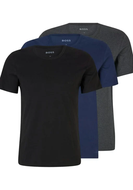 HUGO BOSS Classic T-shirts regular fit (3-pack), heren T-shirts O-hals, blauw, navy, grijs