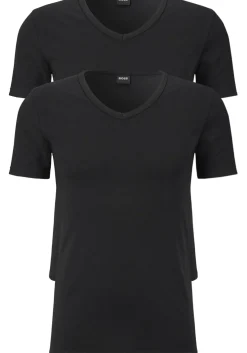 HUGO BOSS Modern stretch T-shirts slim fit (2-pack), heren T-shirts V-hals, zwart