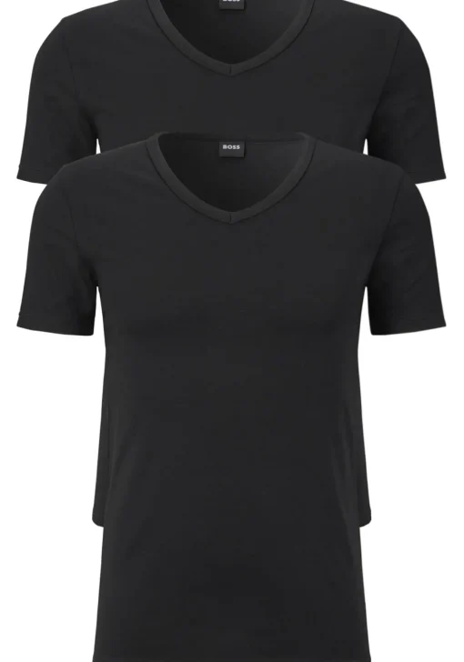 HUGO BOSS Modern stretch T-shirts slim fit (2-pack), heren T-shirts V-hals, zwart