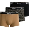 HUGO BOSS Power trunks (3-pack), heren boxers kort, zwart, beige, zwart met beige dessin