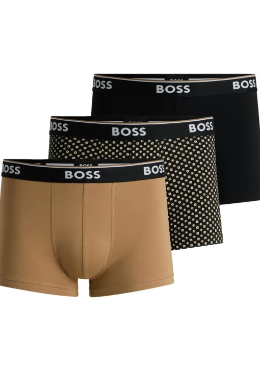 HUGO BOSS Power trunks (3-pack), heren boxers kort, zwart, beige, zwart met beige dessin