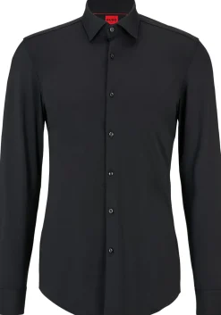 HUGO Kenno slim fit overhemd, tricot, zwart