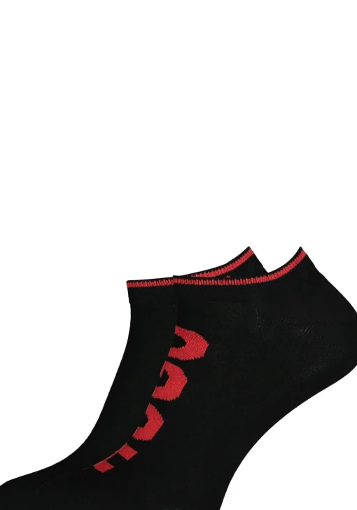 HUGO logo sokken (2-pack), heren enkelsokken, zwart