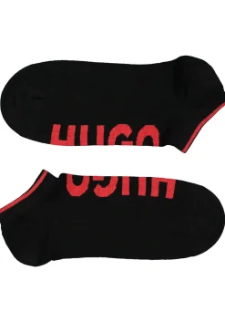 HUGO logo sokken (2-pack), heren enkelsokken, zwart