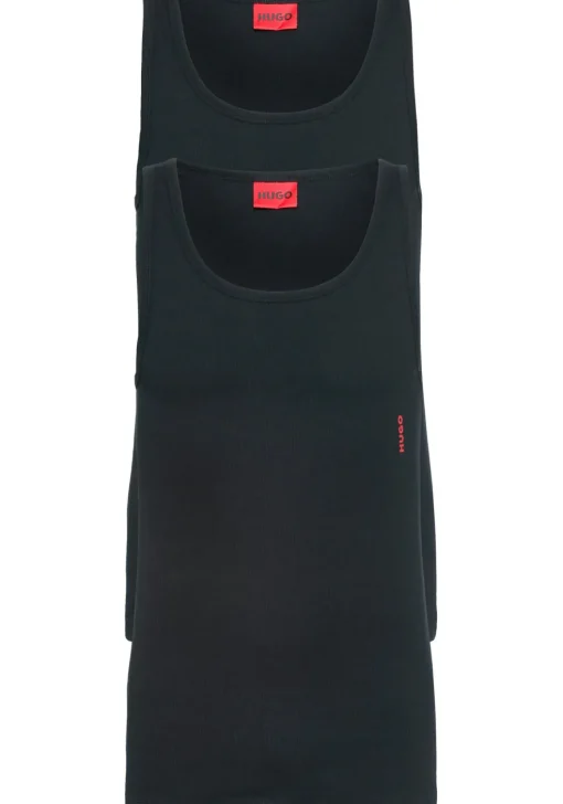 HUGO stretch tanktops slim fit (2-pack), heren singlets O-hals, zwart
